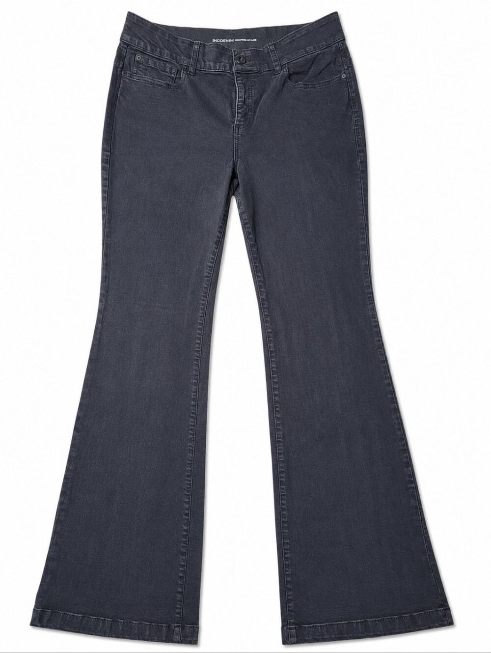 INC Denim Sculpting Fit Flare Jeans Black Size 14/32 Stretch Y2K Grunge Alt - Picture 1 of 16